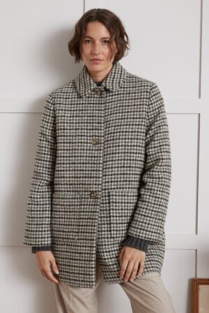 Women's short large houndstooth woolen coat
