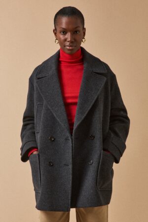 Women's plain woolen pea coat