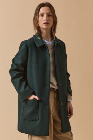 Women's plain textured woolen coat