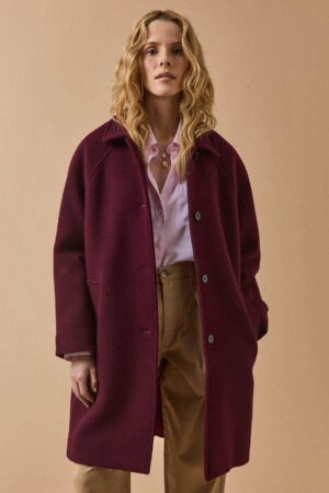 Women's plain mid-length woolen coat