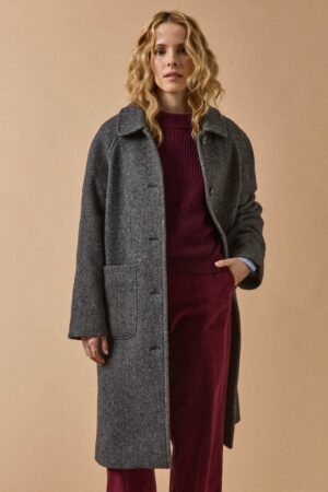 Women's oversize mid-length woolen herringbone coat
