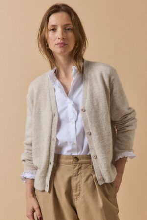 Women's iridescent cardigan knit with alpaca and wool